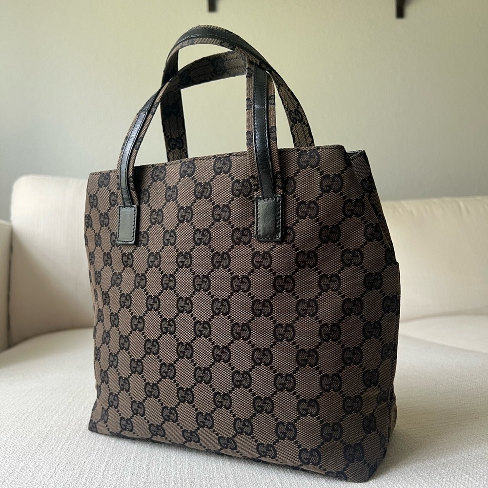 GUCCI Vintage GG Canvas Double Pocket Tote - Picture 2 of 9